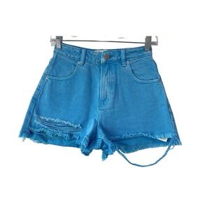 Rolla's Dusters High Rise Slim Distressed Shorts Size 24 Blue Retro Going Out